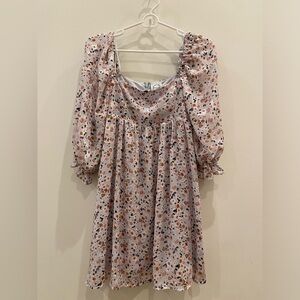 Blue Rain Puff Sleeve Floral Dress (Francesca’s) - S